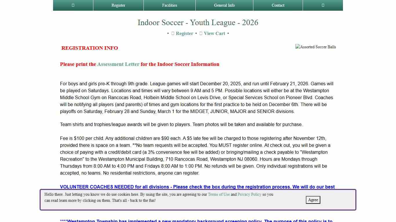 Westampton Township Recreation: Indoor Soccer - Youth League - 2026