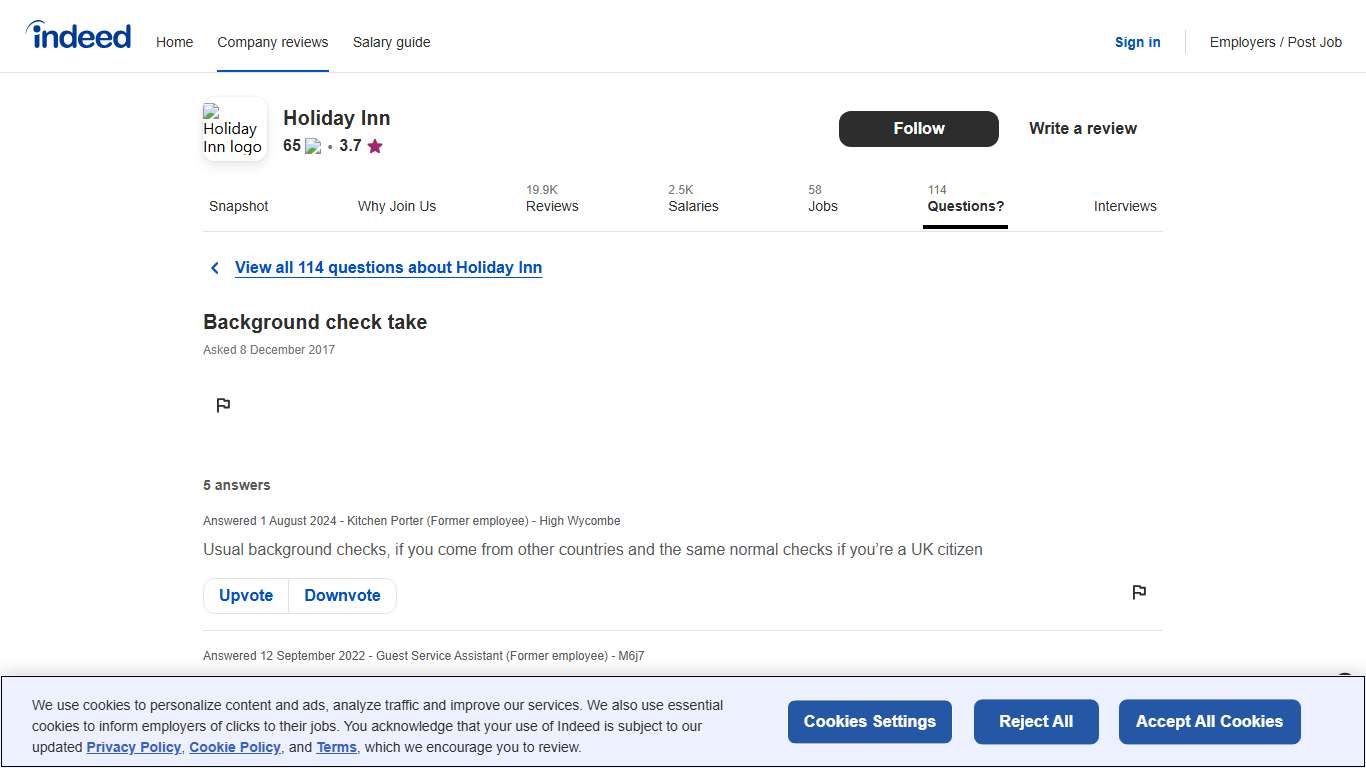 Background check take Holiday Inn Indeed.com